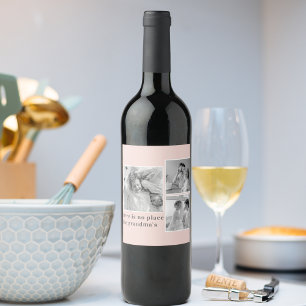 Collage Photo Pastel Rosa Best Grandma Gift Vinflaska Etikett