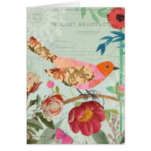 Collage-Stil Songbird Hälsningskort