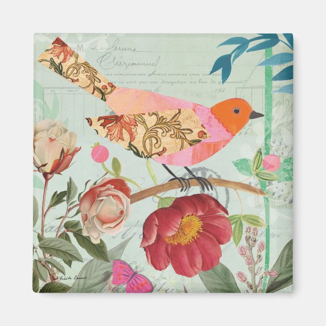 Collage-Stil Songbird Magnet (Framsidan)