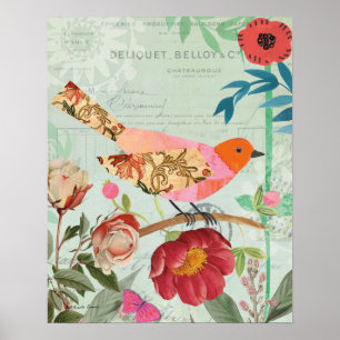 Collage-Stil Songbird Poster