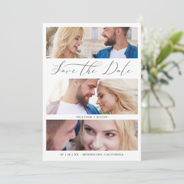 Collage Trendy Script 3 Wedding Engagement Photos (Stående Fram)