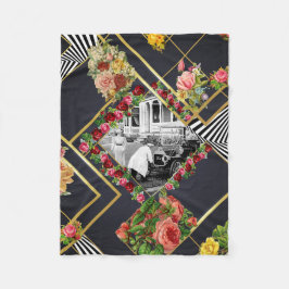 Collage vintage Retro med snöre och blommor Fleecefilt