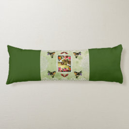 Collage vintage Retro med snöre och blommor Kroppskudde