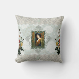 Collage vintage Retro med snöre och blommor Kudde