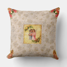 Collage vintage Retro med snöre och blommor Kudde