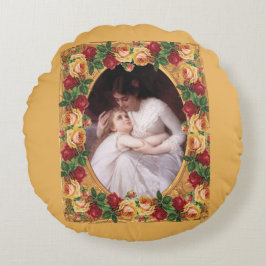 Collage vintage Retro med snöre och blommor Rund Kudde