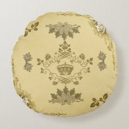 Collage vintage Retro med snöre och blommor Rund Kudde