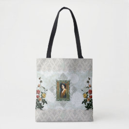 Collage vintage Retro med snöre och blommor Tygkasse