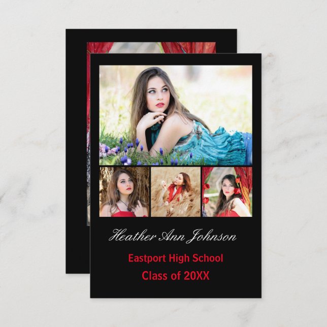 Collagelodrät för 5 foto - akademikert meddelande inbjudningar (Fram/baksida)