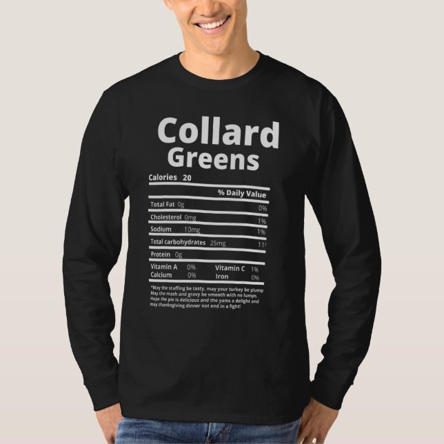 Collard Grönts Nutrition Facts Funny Thanksgiving T Shirt (Framsida)