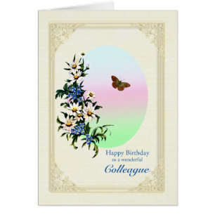 Colleague Birthday med Flowers Hälsningskort