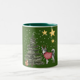 Collection "Christmas Dogs" mit Husky im Wald Två-Tonad Mugg