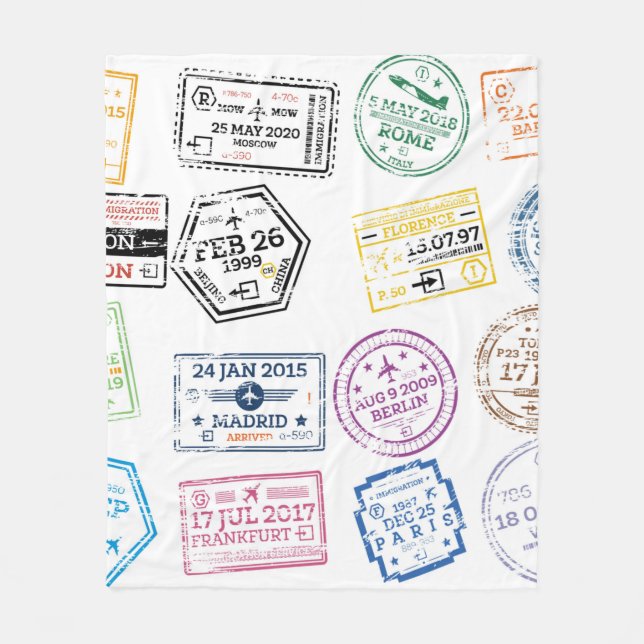 Collection of Passport Stamps Isolated on White. V Fleecefilt (Framsidan)
