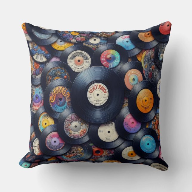 Collection Vinyl Record Pattern 80s Retro Spectrum Kudde (Framsida)