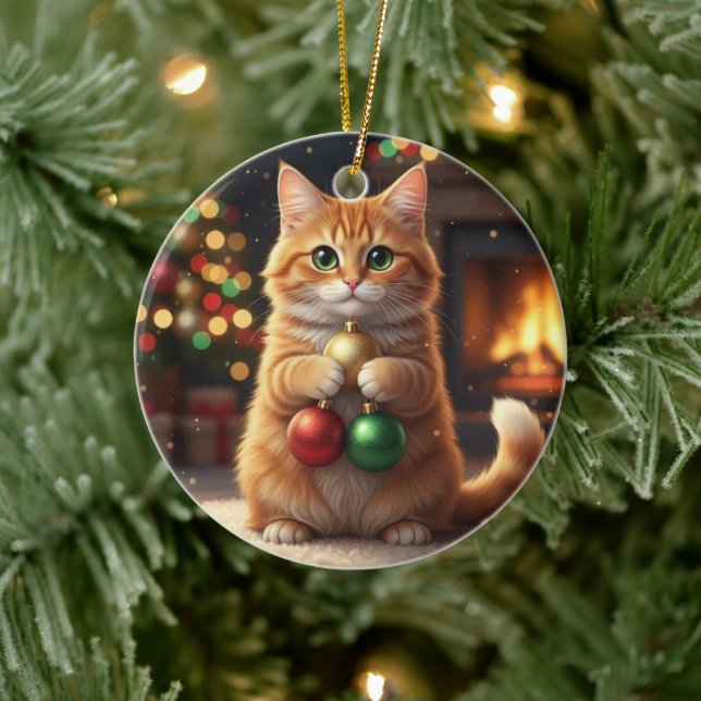  Collector Cat Christmas Proud Cat Holding Baubles Julgransprydnad Keramik (Träd)