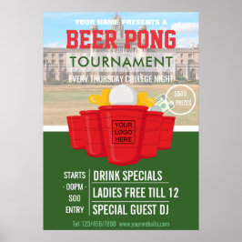 College Beer Pong Turnering tillägg logotyp och fo Poster
