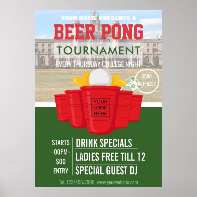 College Beer Pong Turnering tillägg logotyp och fo Poster (Framsidan)