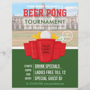 College Beer Pong Turnering tillägg logotyp och fo Reklamblad