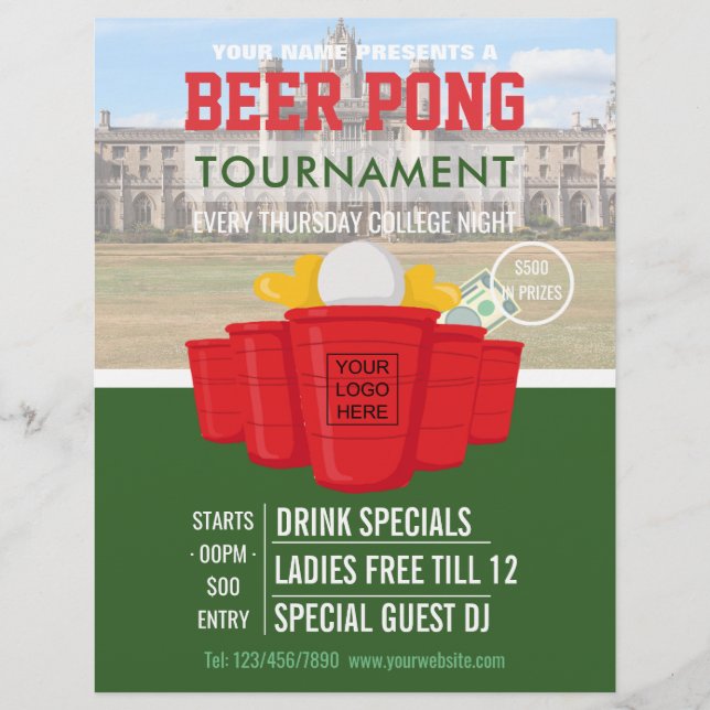 College Beer Pong Turnering tillägg logotyp och fo Reklamblad (Framsidan)