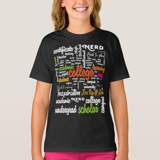 College Education Ord Cloud mönster T Shirt (Framsida)