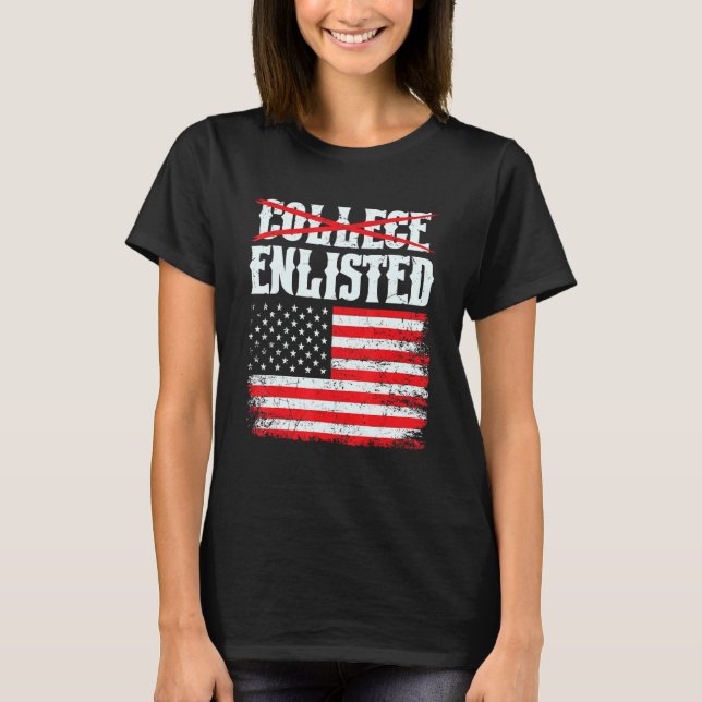 College Enförtecknade Soldier U S Flagga T Shirt (Framsida)