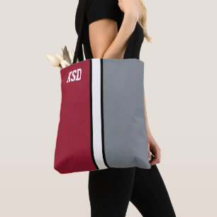 College Färg Crimson Red, Grått & White Monogram Tygkasse