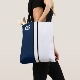 College Färg Mörk blått & White Monogram Tygkasse