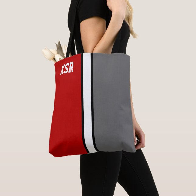 College Färg Red & Grått Monogram Tygkasse (Närbild)