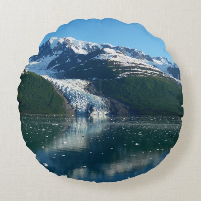 College Fjord II Vacker Alaska-fotografering Rund Kudde (Framsidan)