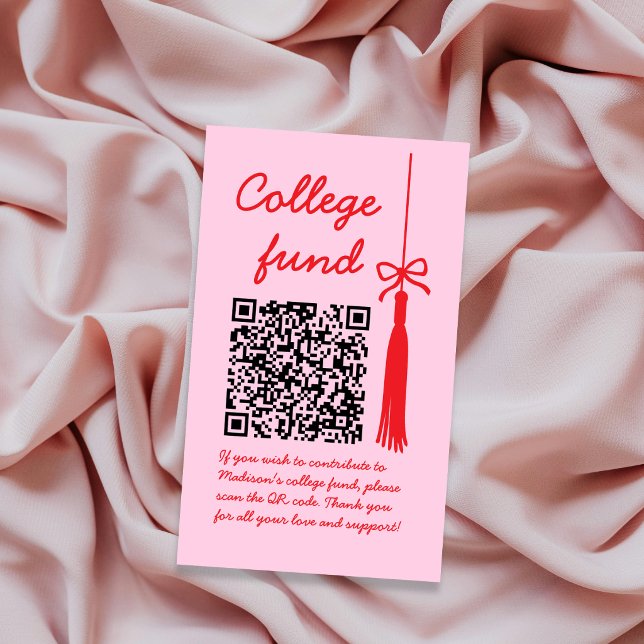 College Fund Pink & Red Gift Qr Code Graduation Tilläggskort (College Fund Pink & Red Gift Qr Code Graduation Enclosure Card)