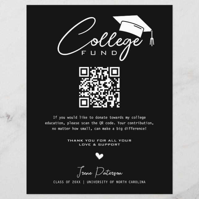 College Fund Qr Code Black White Studenten Modern (Framsida)