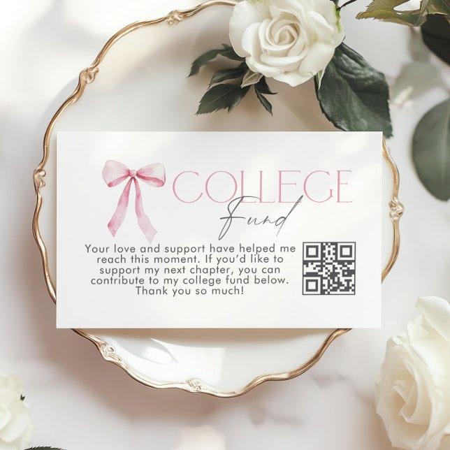 College Fund Qr Code Graduation Pink Bow Tilläggskort (Skapare uppladdad)