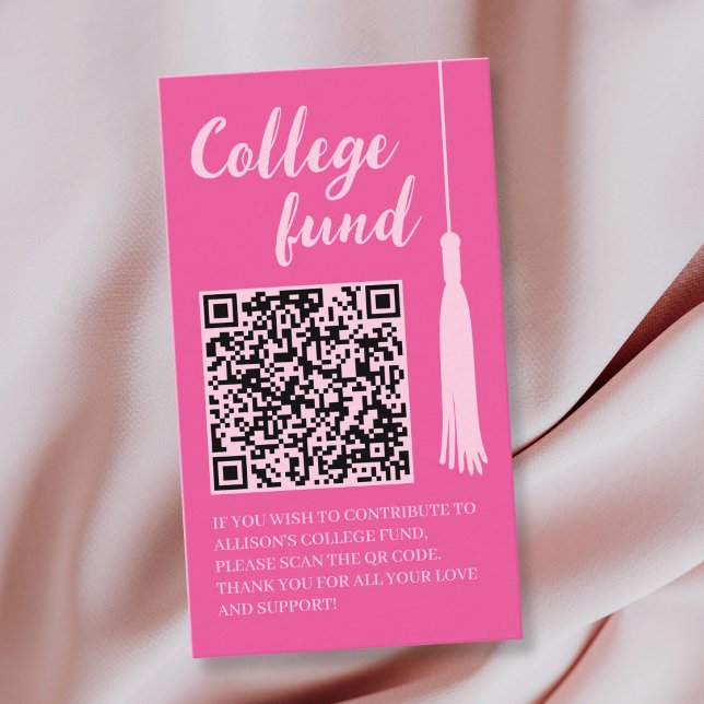 College Fund Rosa Tofs Present Qr Kod Examen Tilläggskort (College Fund Pink Tassel Gift Qr Code Graduation Enclosure Card)