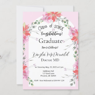 College Graduation Party Elegant Arch Rosa Flowers Inbjudningar