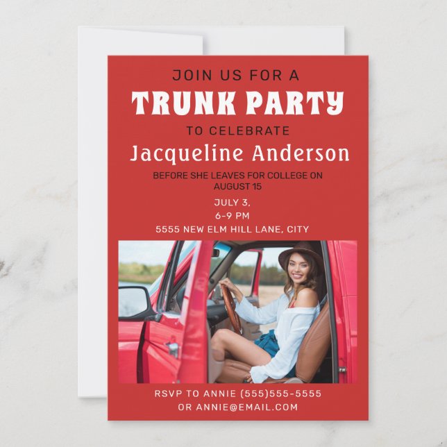 College-koffert Fest på elevhemmet Dusch Röd Foto  Inbjudningar (Framsida)
