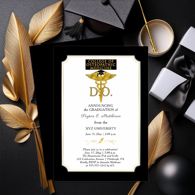 College of Osteopatic Medicine DO Physician Grad Inbjudningar (College of Osteopathic Medicine "D.O." Physician Doctor Graduation Invitation for Print | Download)