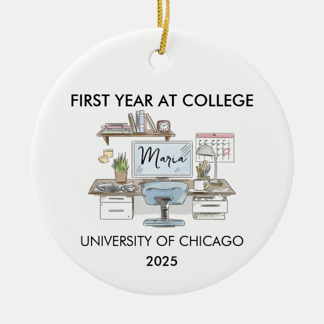 College Ornament, Freshman Year Christmas, New  Julgransprydnad Keramik (Framsidan)