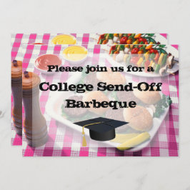 College Send-off Party BBQ Burgers Rosa Tablecloth Inbjudningar