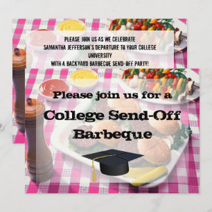 College Send-off Party BBQ Burgers Rosa Tablecloth Inbjudningar