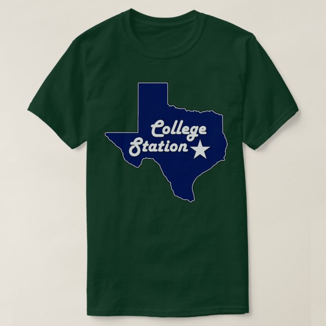 College Station Texas Navy Blue Lone State Karta T T Shirt (Design framsida)