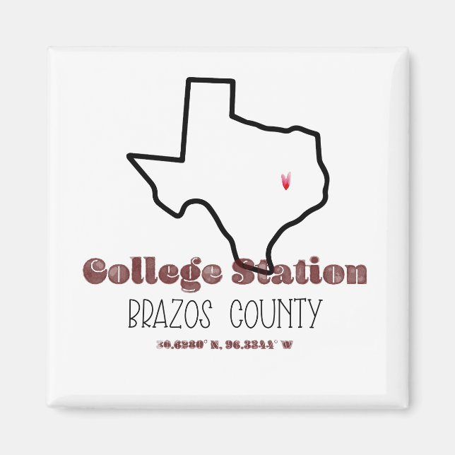 College Station, TX Heart Fridge Magnet (Framsidan)