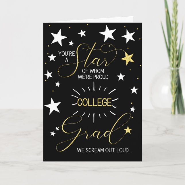 College Student Black Guld Stars Typography Kort (Framsida)