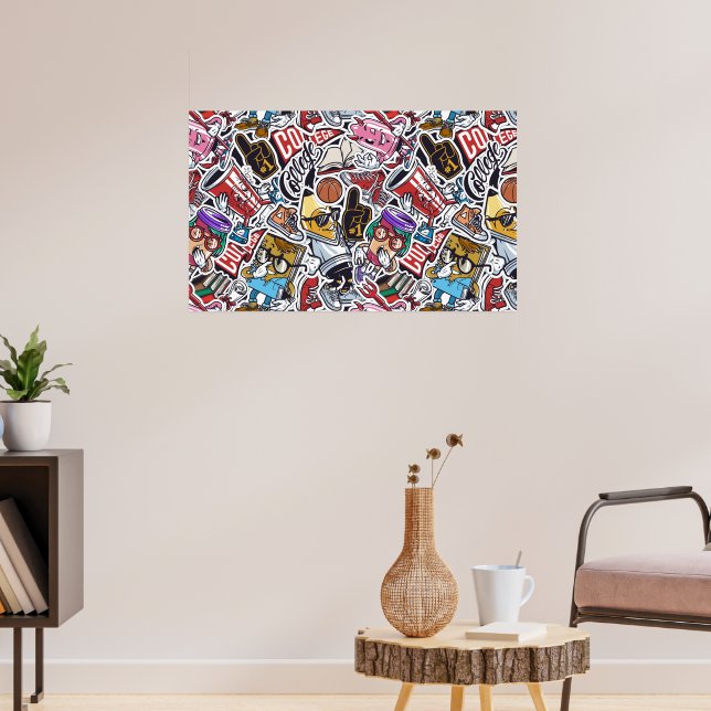 College Tecknad Mönster Poster (Vardagsrum 3)