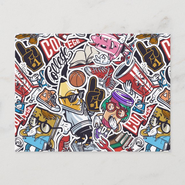 College Tecknad Mönster Vykort (Framsida)