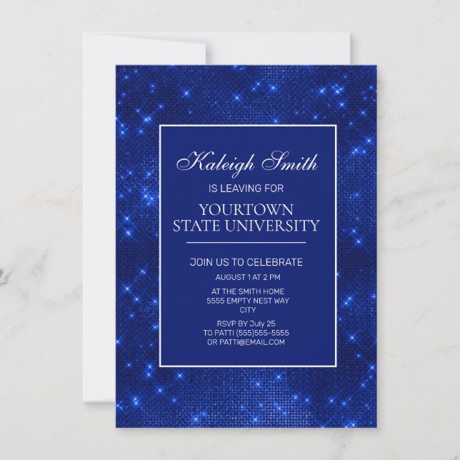 College Trunk Party Elegant Gnistra Navy Blue Inv Inbjudningar (Framsida)