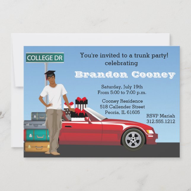 College Trunk Party Male Going Away Inbjudningar (Framsida)