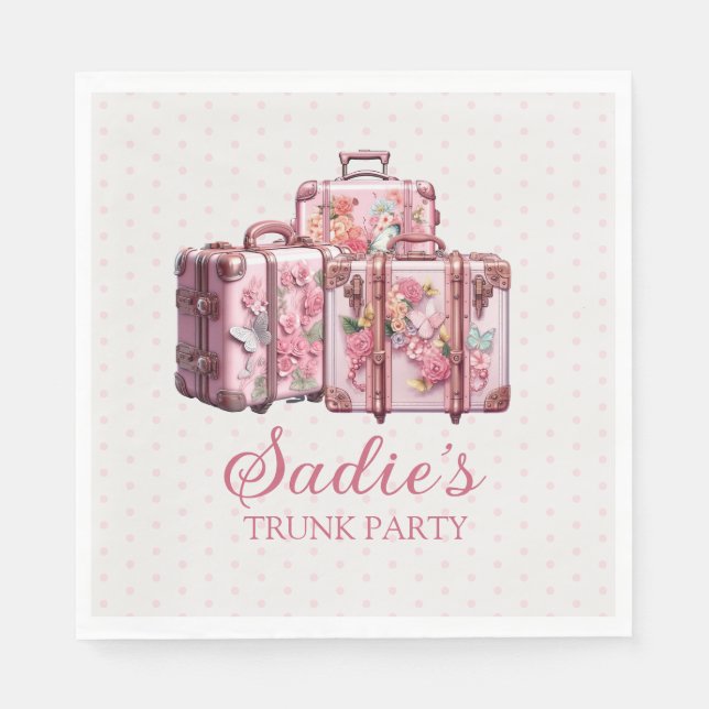 College Trunk Party Vintage Resväskor Rosa  Pappersservett (Framsidan)