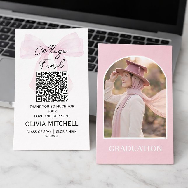 Collegefond examenspresentkort visitkort (#GraduationCard
#CollegeFundCard#GraduationInvitation#PinkGraduation#GraduationDesign#CustomGraduate)