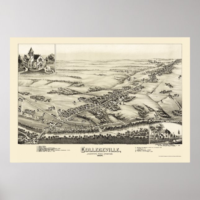 Collegeville, PA Panoramic Karta - 1894 Poster (Framsidan)