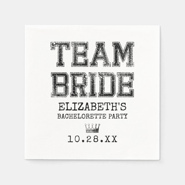 Collegiate Team Bride Bachelorette Party Pappersservett (Framsidan)